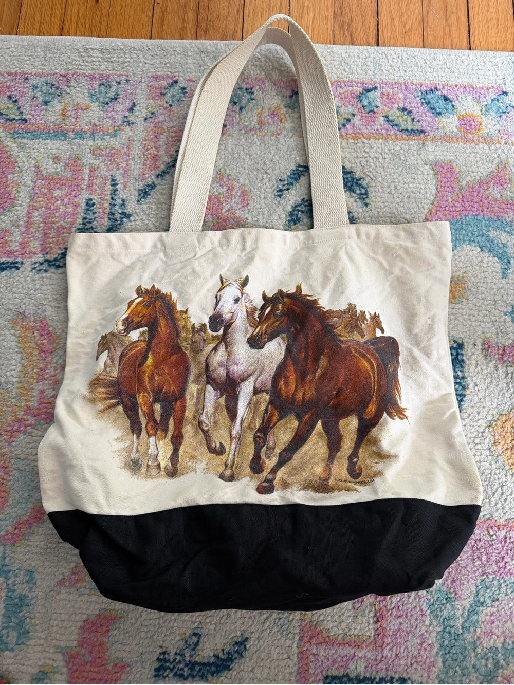 Running Horse Canvas Tote in Cream and Black